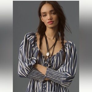 By Anthropologie Long Sleeve Sweetheart Midi Dress